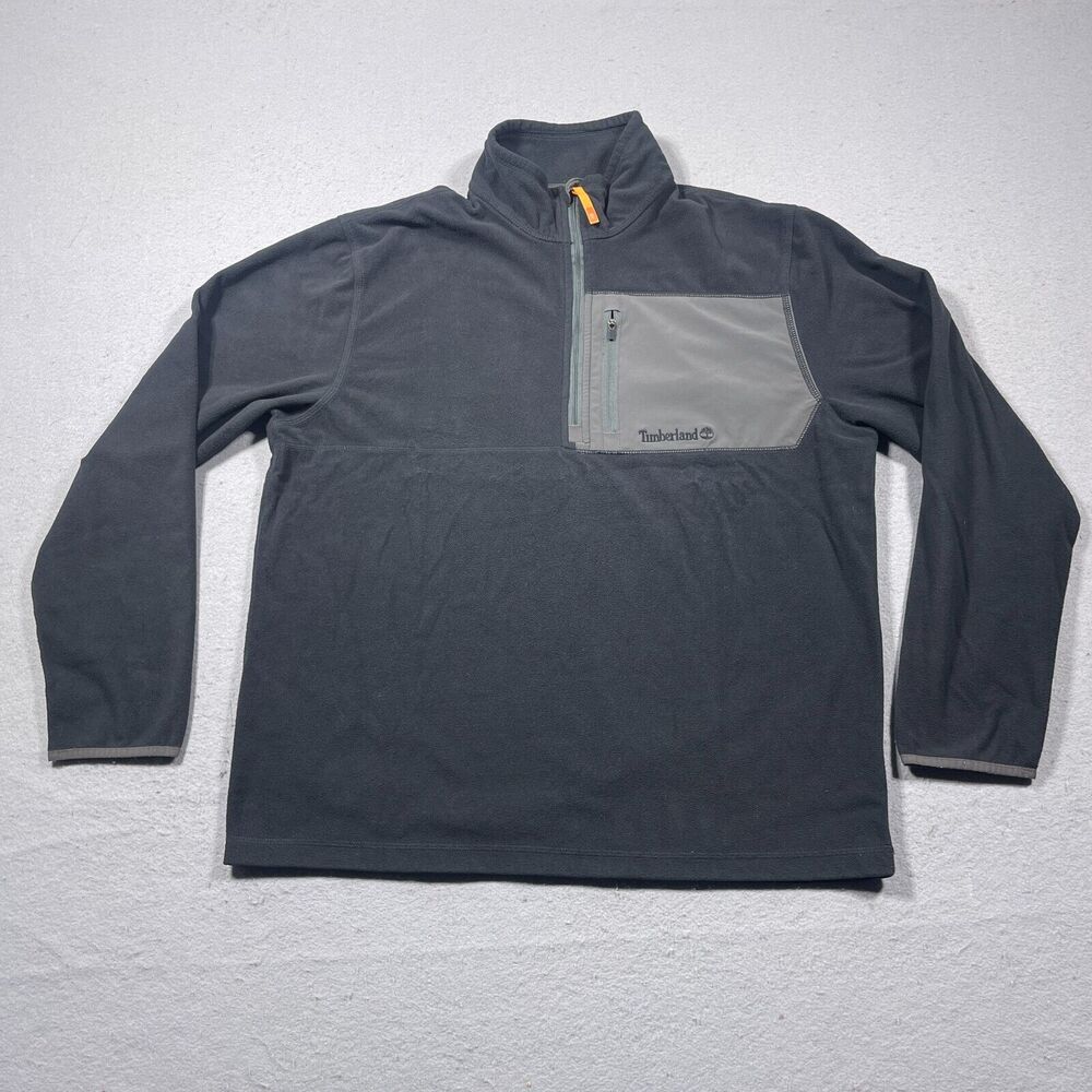 Timberland Sweater Mens XL Gray Black 1/4 Zip Fleece Pullover Outdoors Gorpcore